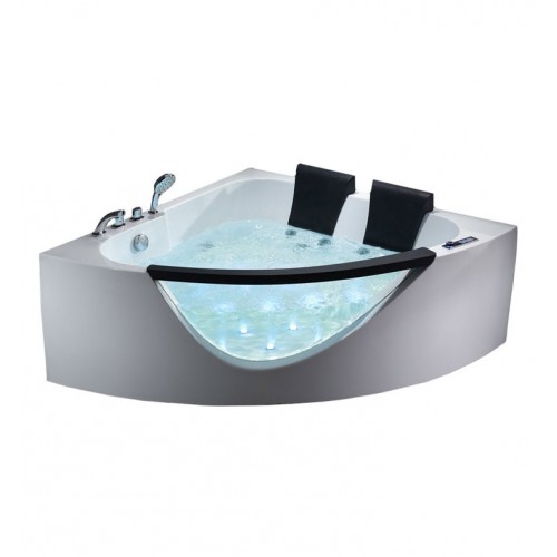 Eago AM199HO 5 foot Rounded Clear Modern Double Seat Corner Whirlpool Bath Tub With Heater and Ozone