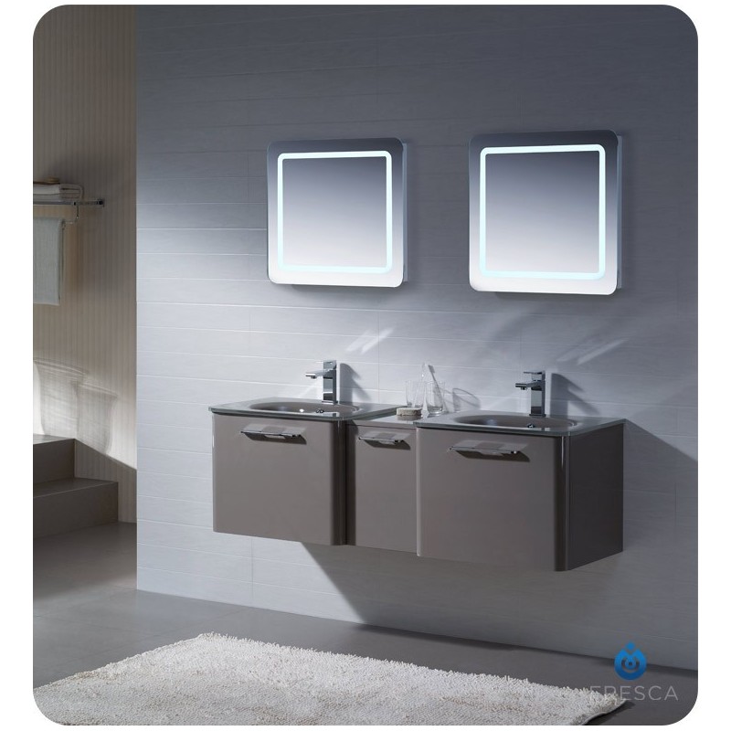 Fresca FVN17241224GR Brillante Double Sink Modern Bathroom Vanity in Stone Grey