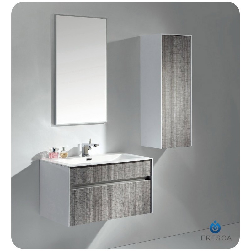 Fresca FVN8508HA Siena 32" Modern Bathroom Vanity with Mirror and Faucet in High Gloss Ash Gray