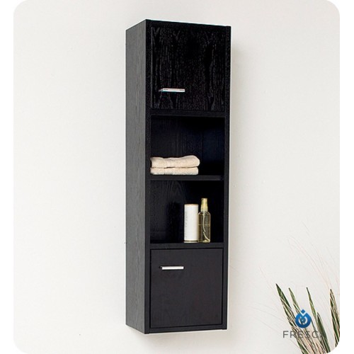 Fresca FST2018WG Black Wenge Wood Finish Bathroom Linen Cabinet with Open Shelves