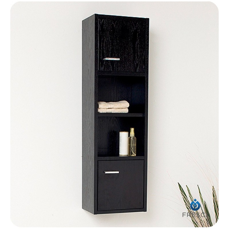 Fresca FST2018WG Black Wenge Wood Finish Bathroom Linen Cabinet with Open Shelves