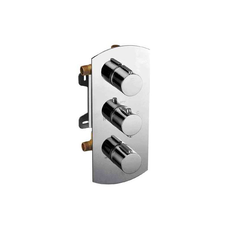 ALFI Brand AB4001-BN Brushed Nickel Concealed 3 Way Thermostatic Valve Shower Mixer Round Knobs