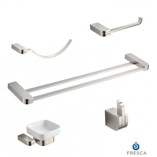 Fresca FAC1300BN-D Solido 5 Piece Bathroom Accessory Set in Brushed Nickel with Double Towel Bar