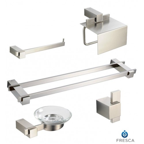 Fresca FAC1400BN-D Ellite 5 Piece Bathroom Accessory Set in Brushed Nickel with Double Towel Bar