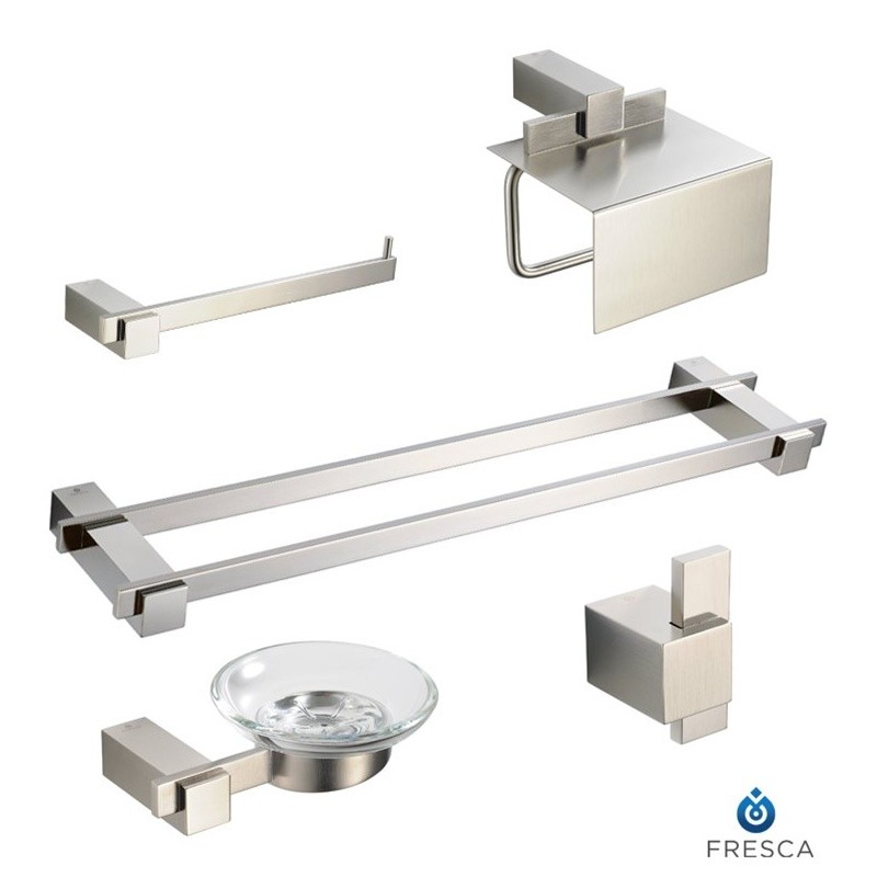 Fresca FAC1400BN-D Ellite 5 Piece Bathroom Accessory Set in Brushed Nickel with Double Towel Bar