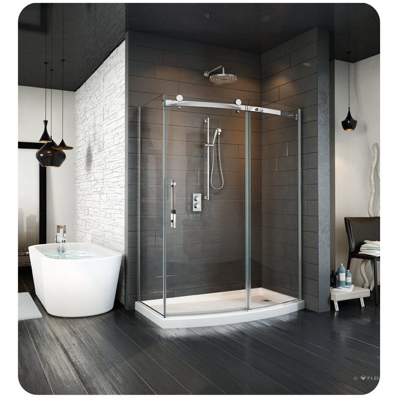 Fleurco NOVBF6032 Novara Bowfront 60 Sliding Curved Glass Door and Fixed Panel with Return Panel