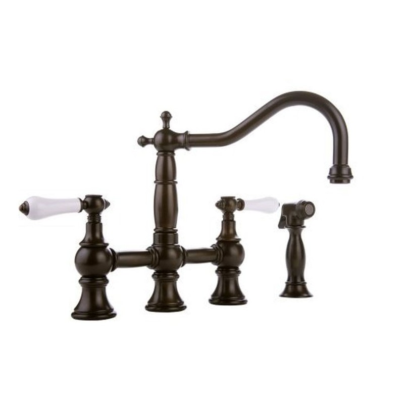 Graff G-4845-LC1 Canterbury Bridge Kitchen Faucet with Porcelain Lever Handles