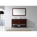 Winterfell 60" Double Bathroom Vanity in Cherry with Marble Top and Round Sink with Mirror