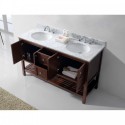 Winterfell 60" Double Bathroom Vanity in Cherry with Marble Top and Round Sink