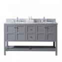 Winterfell 60" Double Bathroom Vanity in Grey with Marble Top and Round Sink with Mirror