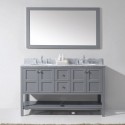 Winterfell 60" Double Bathroom Vanity in Grey with Marble Top and Round Sink with Mirror