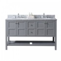 Winterfell 60" Double Bathroom Vanity in Grey with Marble Top and Round Sink