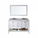 Winterfell 60" Double Bathroom Vanity in White with Marble Top and Round Sink with Mirror