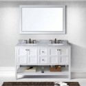 Winterfell 60" Double Bathroom Vanity in White with Marble Top and Round Sink with Mirror