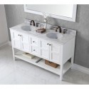 Winterfell 60" Double Bathroom Vanity in White with Marble Top and Round Sink with Mirror