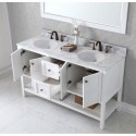 Winterfell 60" Double Bathroom Vanity in White with Marble Top and Round Sink with Mirror