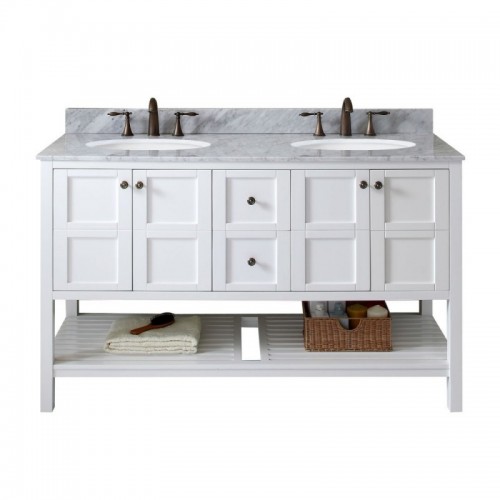 Winterfell 60" Double Bathroom Vanity in White with Marble Top and Round Sink