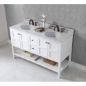 Winterfell 60" Double Bathroom Vanity in White with Marble Top and Round Sink