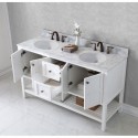 Winterfell 60" Double Bathroom Vanity in White with Marble Top and Round Sink