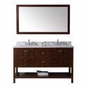 Winterfell 60" Double Bathroom Vanity in Cherry with Marble Top and Square Sink with Mirror