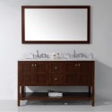 Winterfell 60" Double Bathroom Vanity in Cherry with Marble Top and Square Sink with Mirror