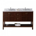 Winterfell 60" Double Bathroom Vanity in Cherry with Marble Top and Square Sink