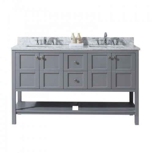 Winterfell 60" Double Bathroom Vanity in Grey with Marble Top and Square Sink with Mirror