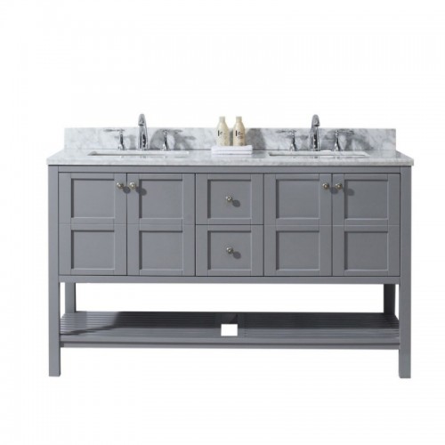 Winterfell 60" Double Bathroom Vanity in Grey with Marble Top and Square Sink