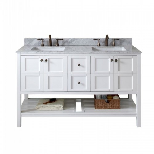 Winterfell 60" Double Bathroom Vanity in White with Marble Top and Square Sink