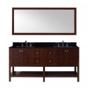 Winterfell 72" Double Bathroom Vanity in Cherry with Black Galaxy Granite Top and Square Sink with Mirror