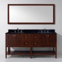 Winterfell 72" Double Bathroom Vanity in Cherry with Black Galaxy Granite Top and Square Sink with Mirror