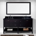 Winterfell 72" Double Bathroom Vanity in Espresso with Black Galaxy Granite Top and Square Sink with Mirror
