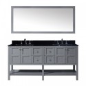 Winterfell 72" Double Bathroom Vanity in Grey with Black Galaxy Granite Top and Square Sink with Mirror
