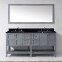 Winterfell 72" Double Bathroom Vanity in Grey with Black Galaxy Granite Top and Square Sink with Mirror