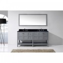 Winterfell 72" Double Bathroom Vanity in Grey with Black Galaxy Granite Top and Square Sink with Mirror