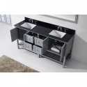 Winterfell 72" Double Bathroom Vanity in Grey with Black Galaxy Granite Top and Square Sink with Mirror