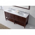 Winterfell 72" Double Bathroom Vanity in Cherry with Marble Top and Round Sink with Mirror