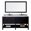 Winterfell 72" Double Bathroom Vanity in Espresso with Marble Top and Round Sink with Mirror