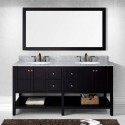 Winterfell 72" Double Bathroom Vanity in Espresso with Marble Top and Round Sink with Mirror