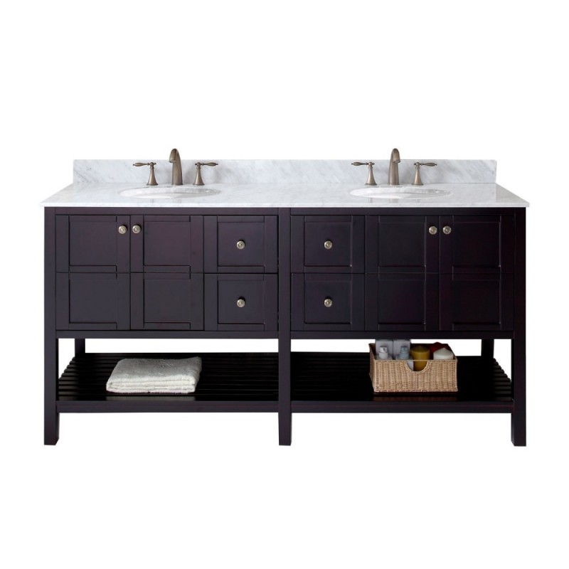 Winterfell 72" Double Bathroom Vanity in Espresso with Marble Top and Round Sink