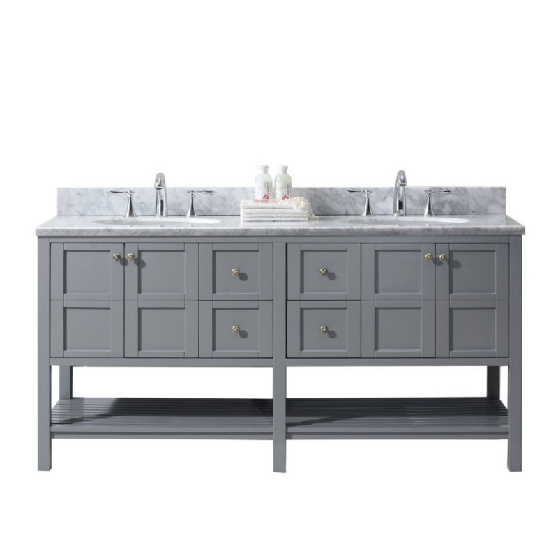 Winterfell 72" Double Bathroom Vanity in Grey with Marble Top and Round Sink with Mirror