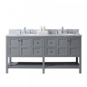 Winterfell 72" Double Bathroom Vanity in Grey with Marble Top and Round Sink with Mirror
