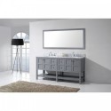 Winterfell 72" Double Bathroom Vanity in Grey with Marble Top and Round Sink with Mirror