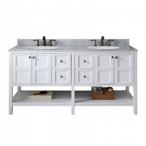 Winterfell 72" Double Bathroom Vanity in White with Marble Top and Round Sink