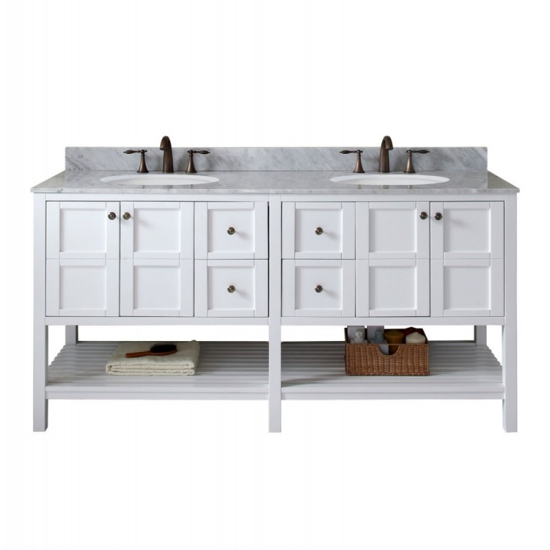 Winterfell 72" Double Bathroom Vanity in White with Marble Top and Round Sink