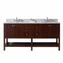 Winterfell 72" Double Bathroom Vanity in Cherry with Marble Top and Square Sink with Mirror