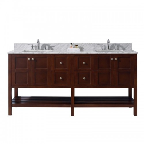 Winterfell 72" Double Bathroom Vanity in Cherry with Marble Top and Square Sink