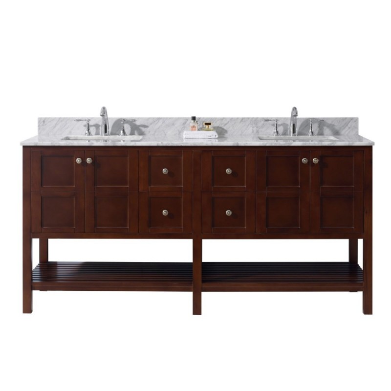 Winterfell 72" Double Bathroom Vanity in Cherry with Marble Top and Square Sink