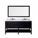 Winterfell 72" Double Bathroom Vanity in Espresso with Marble Top and Square Sink with Mirror
