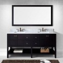 Winterfell 72" Double Bathroom Vanity in Espresso with Marble Top and Square Sink with Mirror